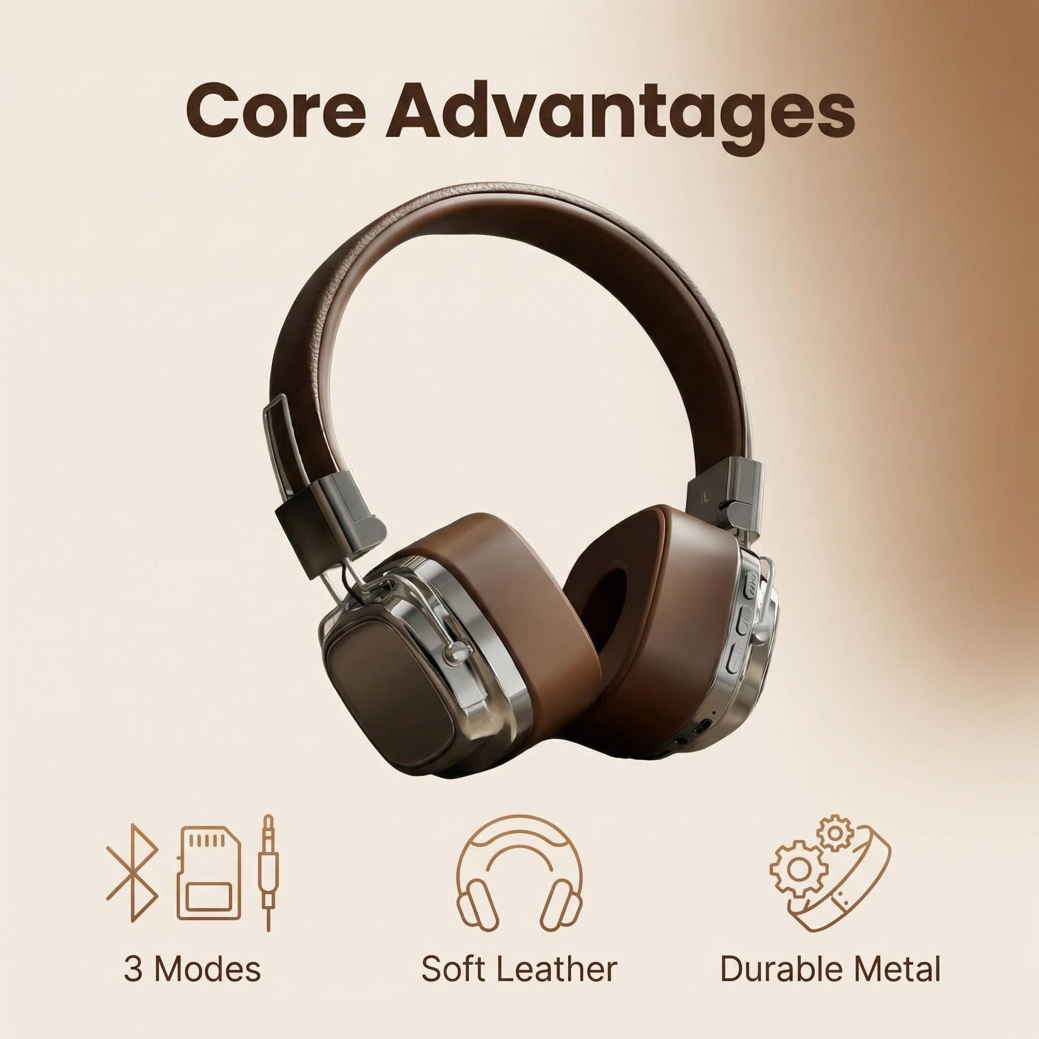 Retro Gaming On Phone - Retro-Leder-Over-Ear-Kopfhörer, kabellos, Bluetooth 5.3, faltbar, mit