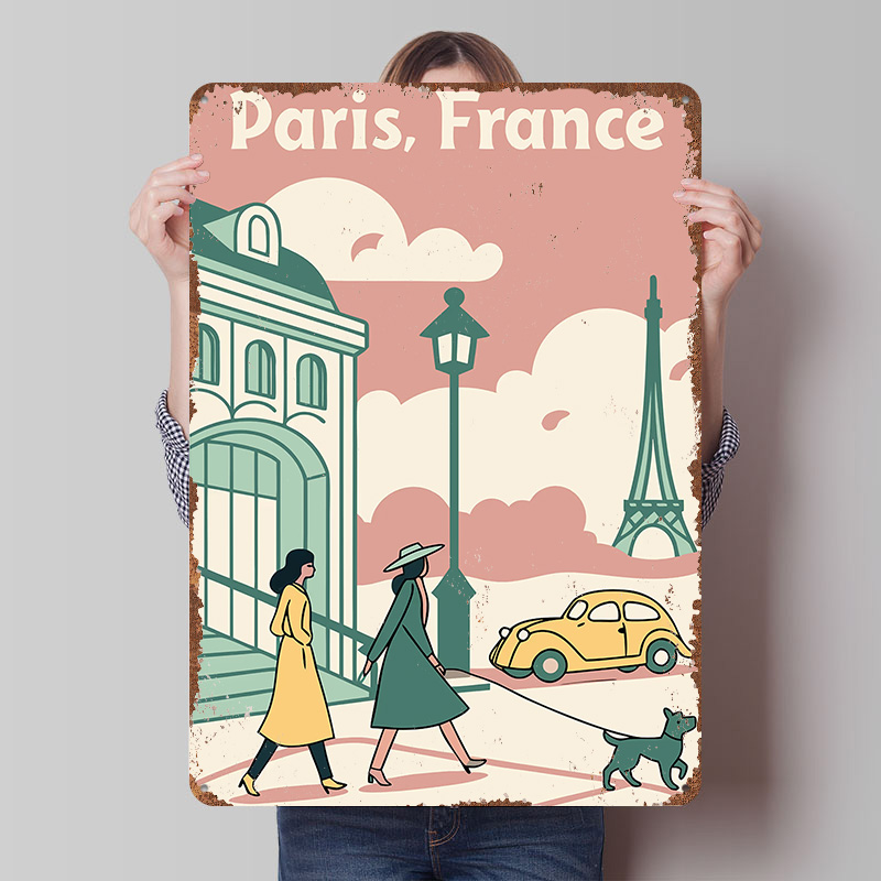 Retro Gaming Paris - Paris Frankreich Reise-Poster, personalisiertes Retro-Wandkunst-Poster, Vintage-Metallschilder