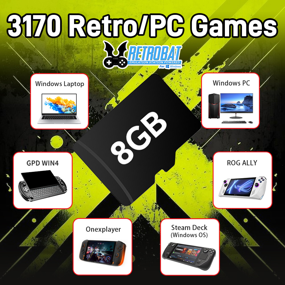Retro Gaming Best Console - 8 GB Spiel-TF-Karte mit 3170 Retro/PC-Spielen