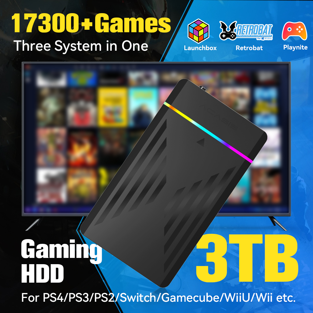 Retro Gaming Nintendo - 3 TB tragbare Gaming-HDD-LaunchBox/Retrobat/Playnite-Retro-Spielekonsole mit 17300+